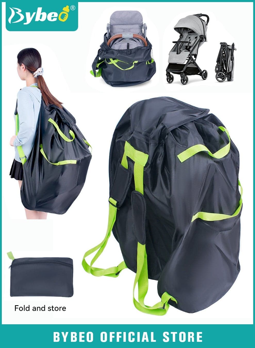 Stroller Travel Bag, Portable Pram Bag for Airplane, Car Seat Travel Bag, Baby Stroller & Car seat Transport Carry Cover, Large Pushchair Cover with Shoulder Strap, Waterproof Gate Check Bag