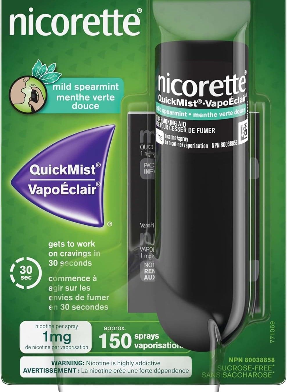 Nicorette Nicotine QuickMist Mouth Spray Mild Spearmint, 1mg, 150 sprays