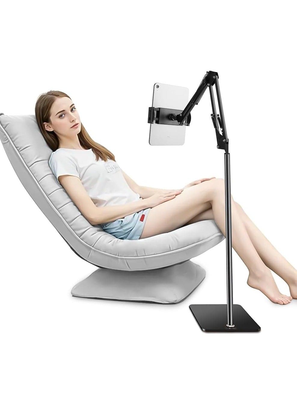 Tablet Floor Stand, 360° Flexible Rotation Tablet Stand with Heavy Duty Base, Adjustable Tablet Mount, iPad Stand for Bed, Holder for/Switch/Phone or Other Electronic Devices