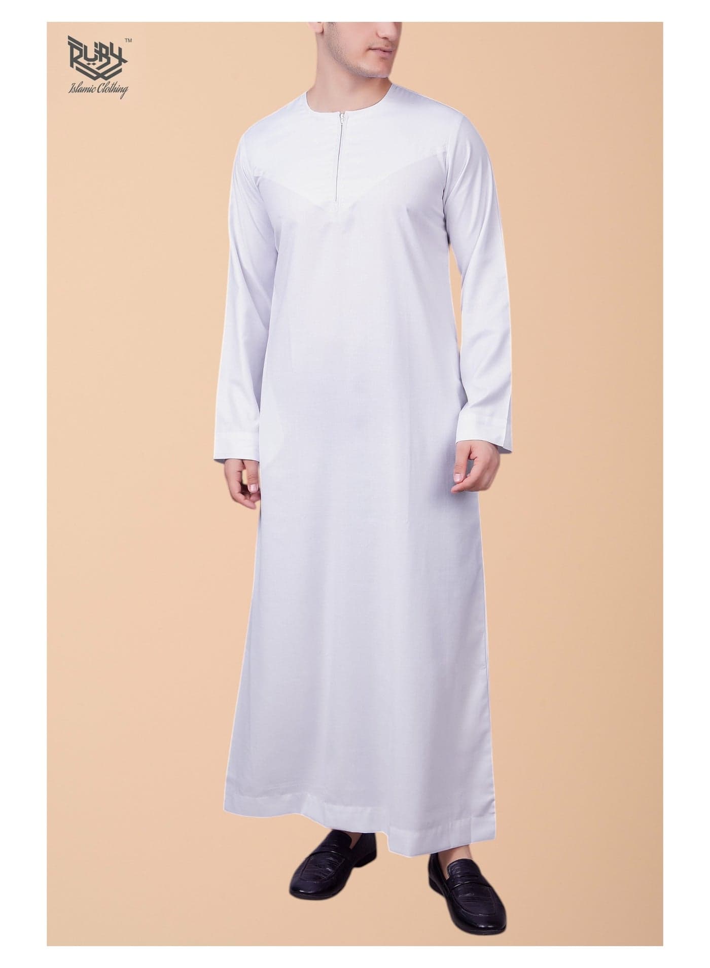 Essential White Emirati Thobe jubba kandura dishdasha for men – with Front Zip