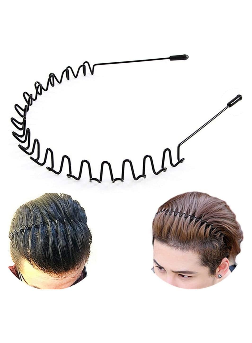 Metal Hair Bands for Men Women's Headbands, Unisex Black Wavy Spring Sports Headband for Men's Hair Band Hoop Clips Women Accessories Simple Elastic Non Slip Wide Headwear Bandeau Outdoors
