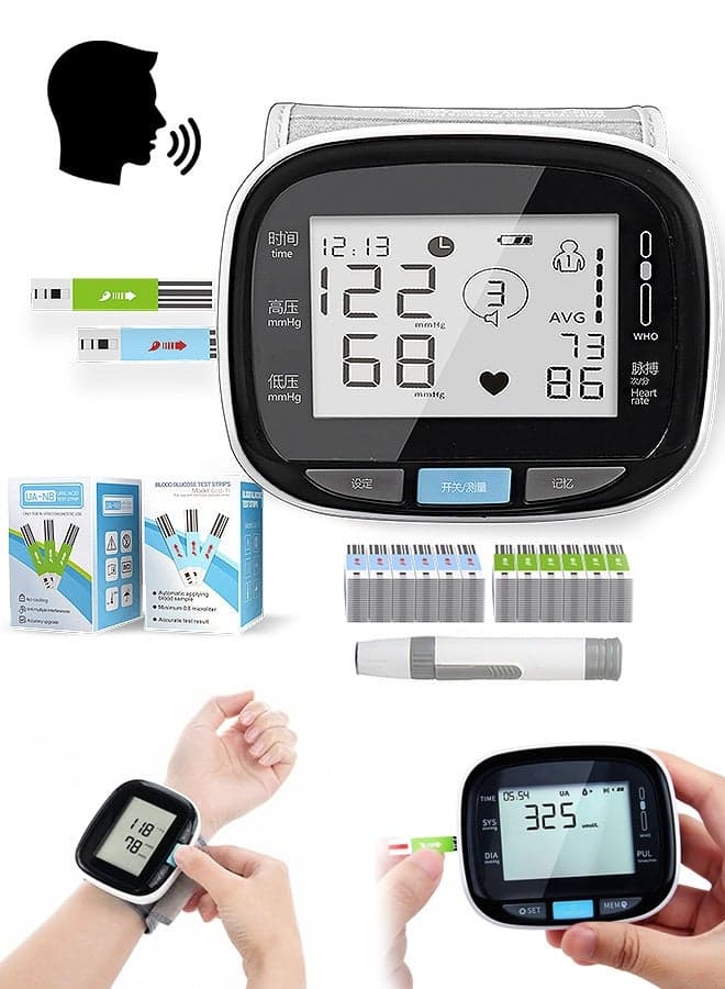 3-in-1 Uric Acid Blood Glucose Blood Pressure Uric Acid Monitor Kit - 50 Blood Glucose Test Strips 50 Uric Acid Test Strips and 100 Blood Lancets 256 Memories Digital Device with LCD Display for Home Medical Use