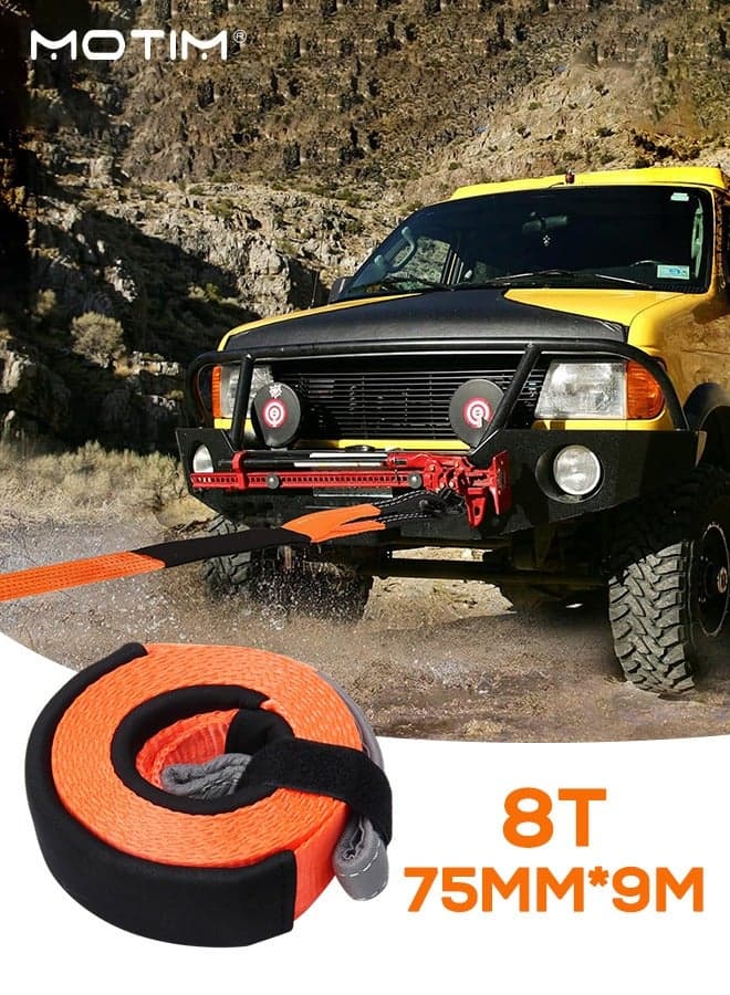 Heavy Duty Kinetic Recovery Rope, 9 Meters 8 Ton, Car Emergency Recovery Tow Strap Black Rope for Offroad SUV, Car, Truck Towing, Vehicles Securing Tool for Car/ Offroad 4x4 Use