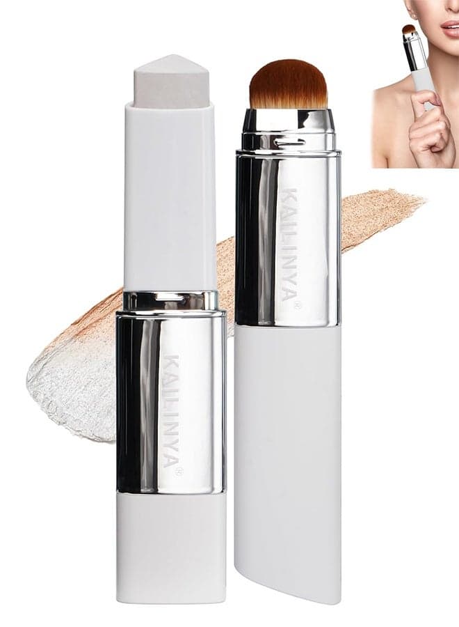 Blanc Cover Cream Stick V White - Korean Color-Changing Foundation Stick with Volufiline - Medium to Full Coverage Dewy Finish Base Makeup - Dual-Ended with Detachable Brush (#201#IVORY)