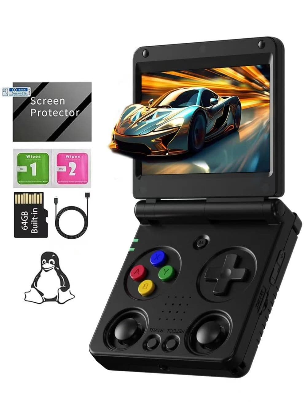 ANBERNIC RG35XX SP Retro Handheld Game Console Linux System HDTV Output 3.4 Inch IPS Screen WiFi HDMI Bluetooth With 64G TF Card 5000+ Classic Games 3300mAh Battery Black