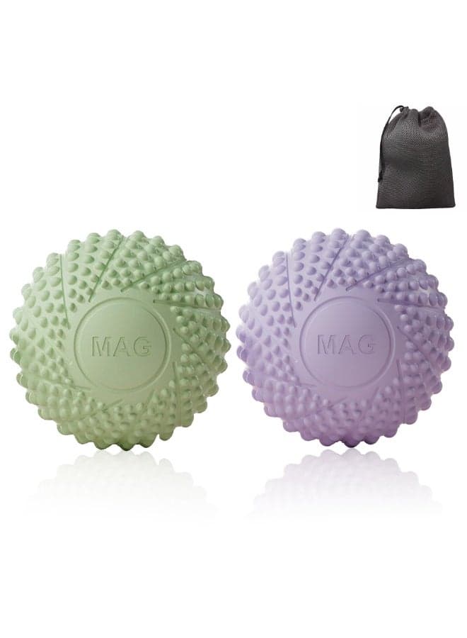 2 Pack Massage Balls for Myofascial Release & Trigger Point Therapy, Lacrosse Massage Balls with 3D Points & Magnetic Therapy – Suitable for Back, Neck, Shoulders, etc. (Green+Purple)