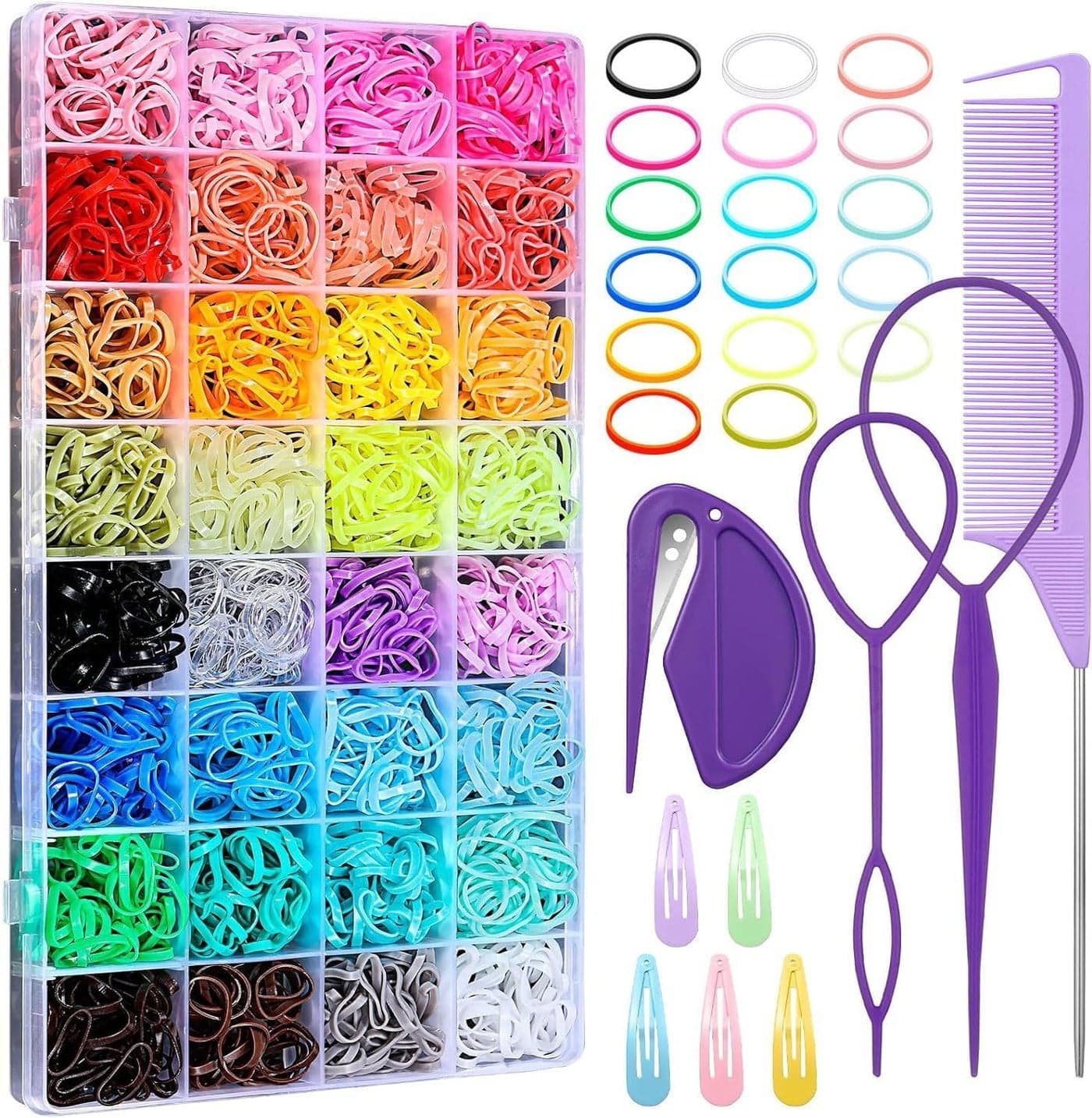 32 Colors, Small Hair Band Rubber Band, 16 Kinds of Hair Design Tools, Elastic Girl Baby Hair Bands, Mini Hair Bands, Hair Cutting Accessories with Hair Bands, Suitable for Girls, Babies and Children