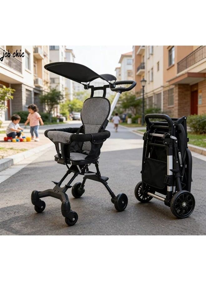 Lightweight Foldable Baby Stroller, Portable Push Trolley with Canopy, 360° Rotating Wheels, Compact Travel Stroller for Toddlers 1-3 Years, Ideal for Shopping, Walking & Outdoor Trips