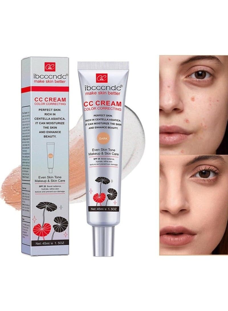 Color Correcting CC Cream,Hydrating CC Cream Foundation with Centella Asiatica Multi-Purpose Pre-makeup Primer Moisturizing Facial Concealer Sunscreen Full-Coverage CC Cream with SPF 25, Dark