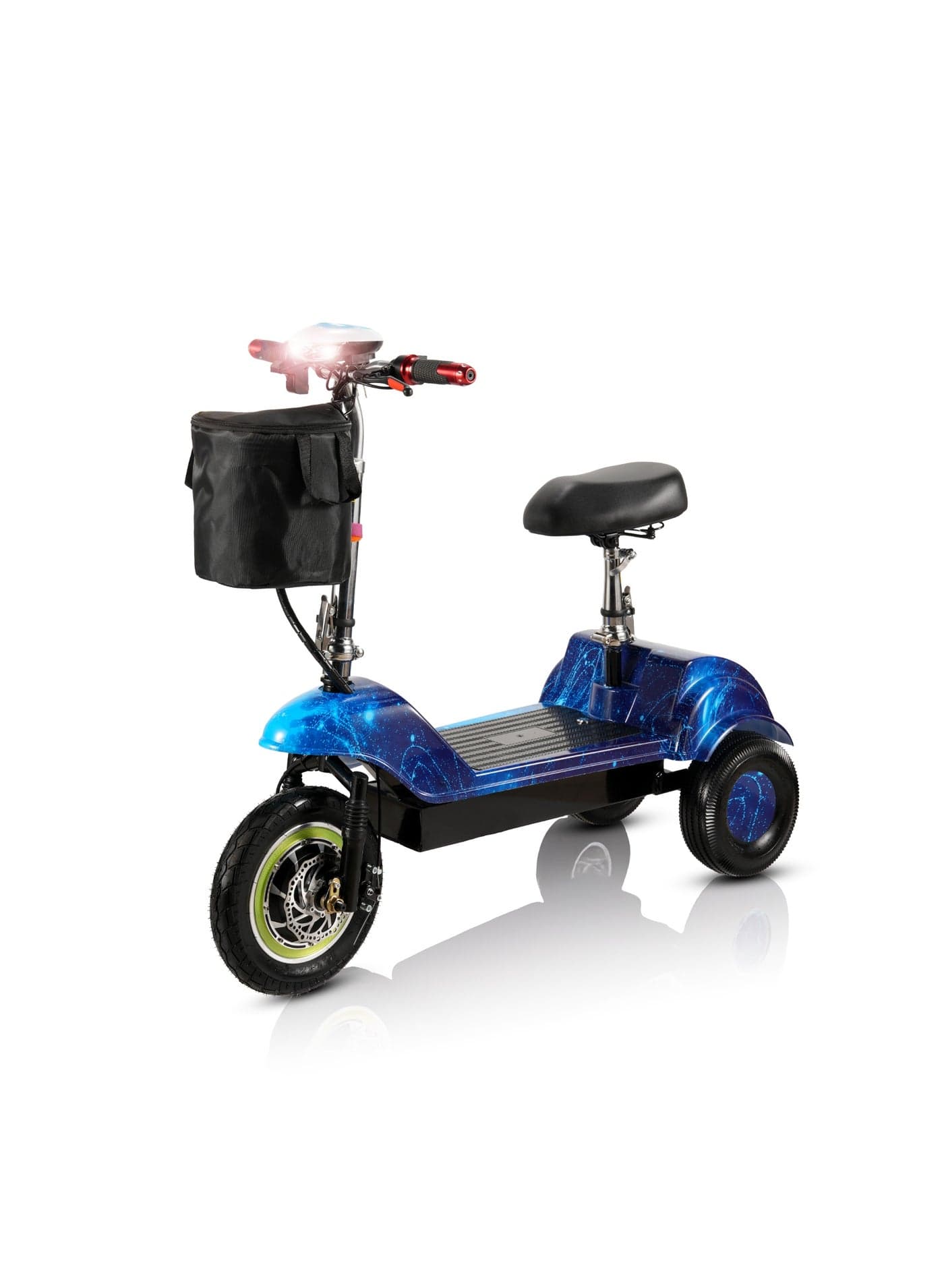 Three Wheels Electric Scooter MT740 350W Brushless Motor Max Speed 35Km/H Drive, Three Gear 12Inch Tire In Front, Rear Flashing Turn Signals, Folding Commuting Scooter 36V 12Ah Lead Acid Battery