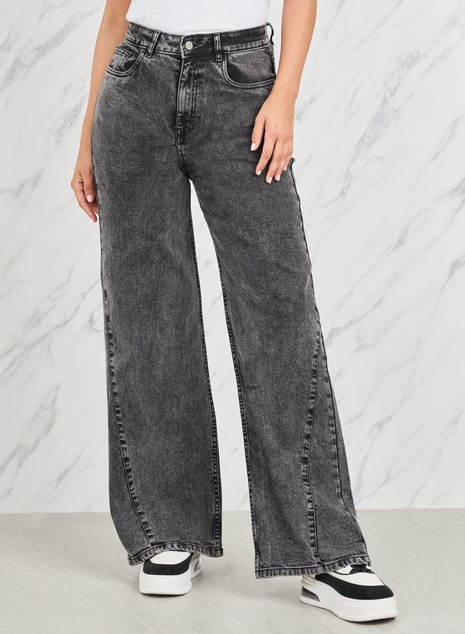 Side Cut And Sew Panel Straight Fit Jeans