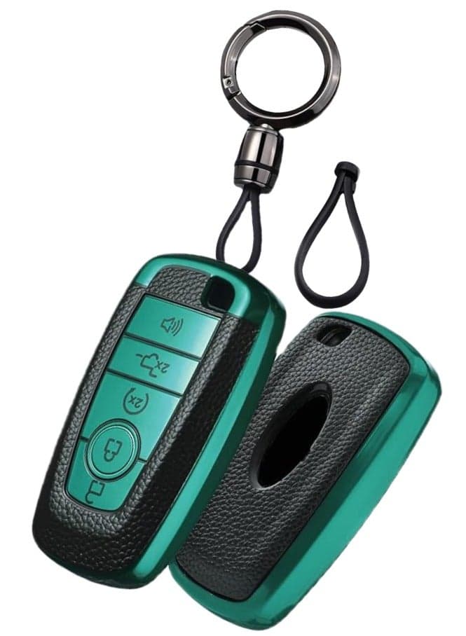OUYoo for Ford Key Fob Cover Soft TPU with Keychain Key Case Holder Full Protection for Ford Explorer Fusion Escape Edge Expedition F150 F250 F350 F450 F550 Maverick Mustang ( Green)