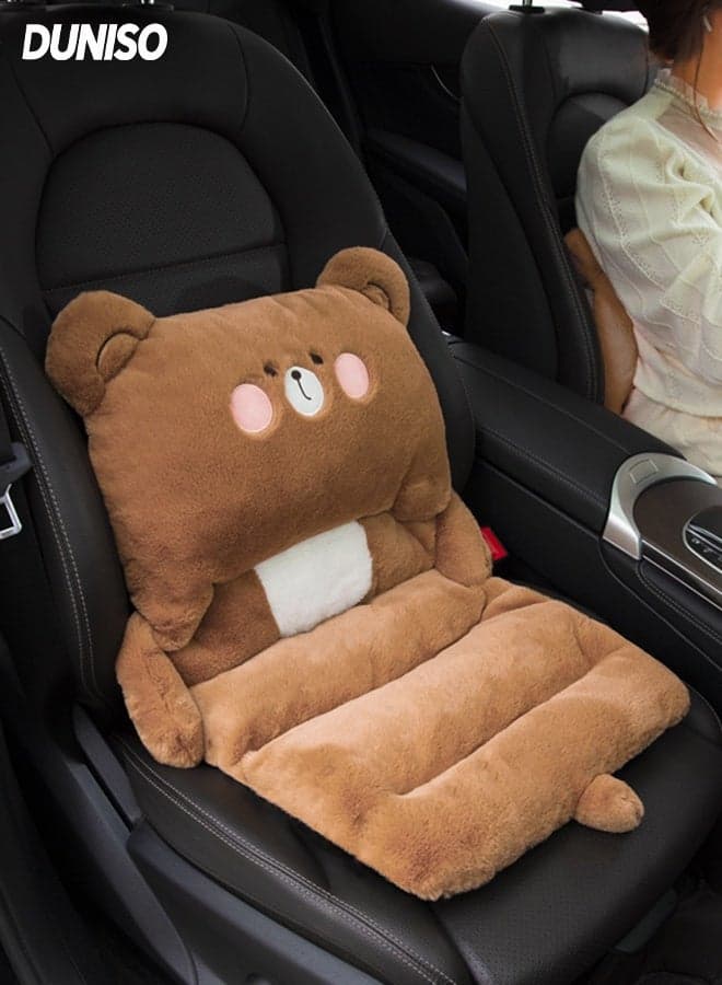 Multiuse Plush Car plush cushion, Cartoon Bear Style Car Interior , For Back and Lumbar Support Cushion for Car, Office Chair & Home,Soft Durable and Machine Washable ,75x40 cm