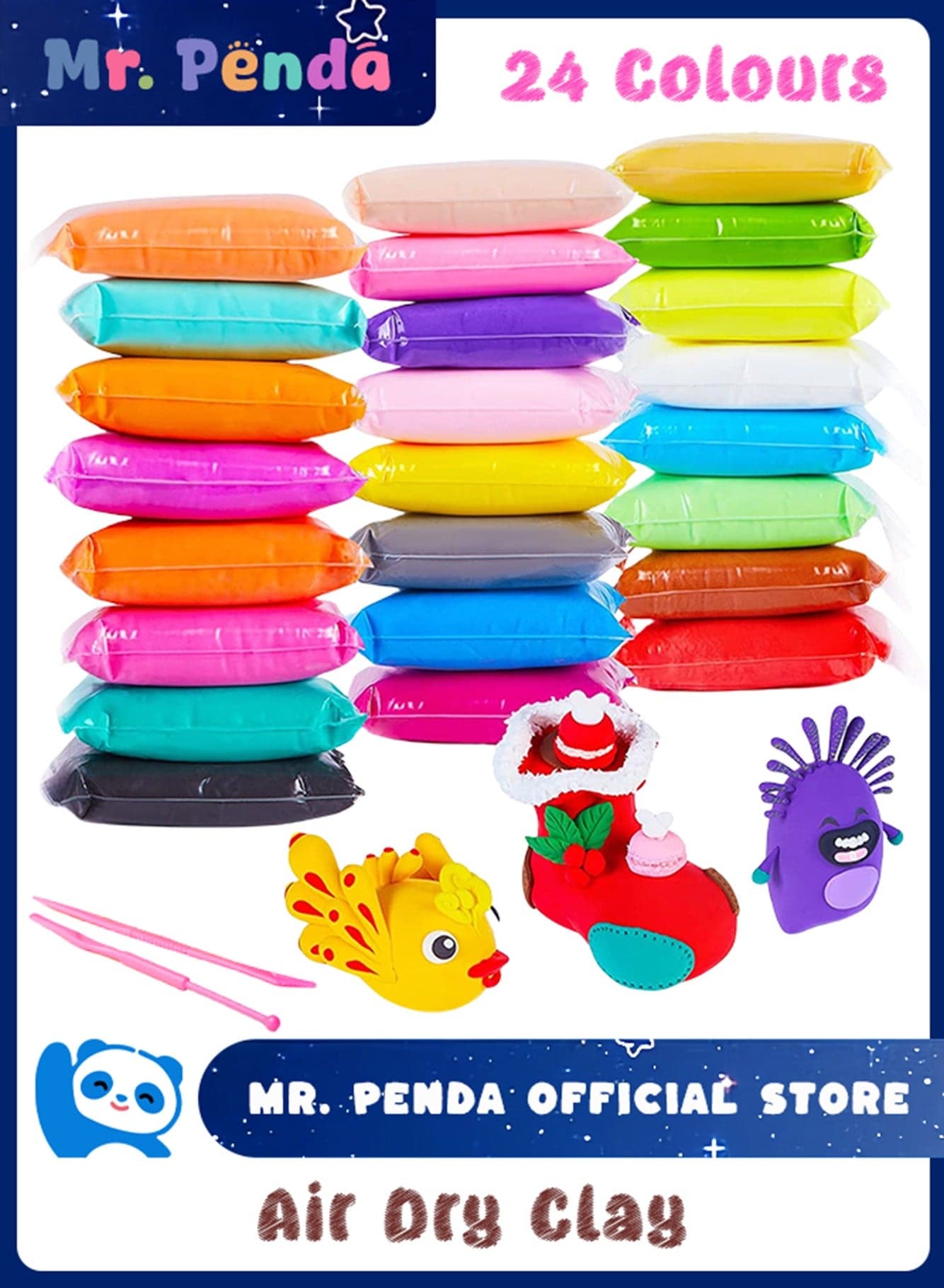24 Colors DIY Plasticine, Air Dry Clay, Super Light DIY Soft Creative Handgum, Educational Clay Toys for Kids