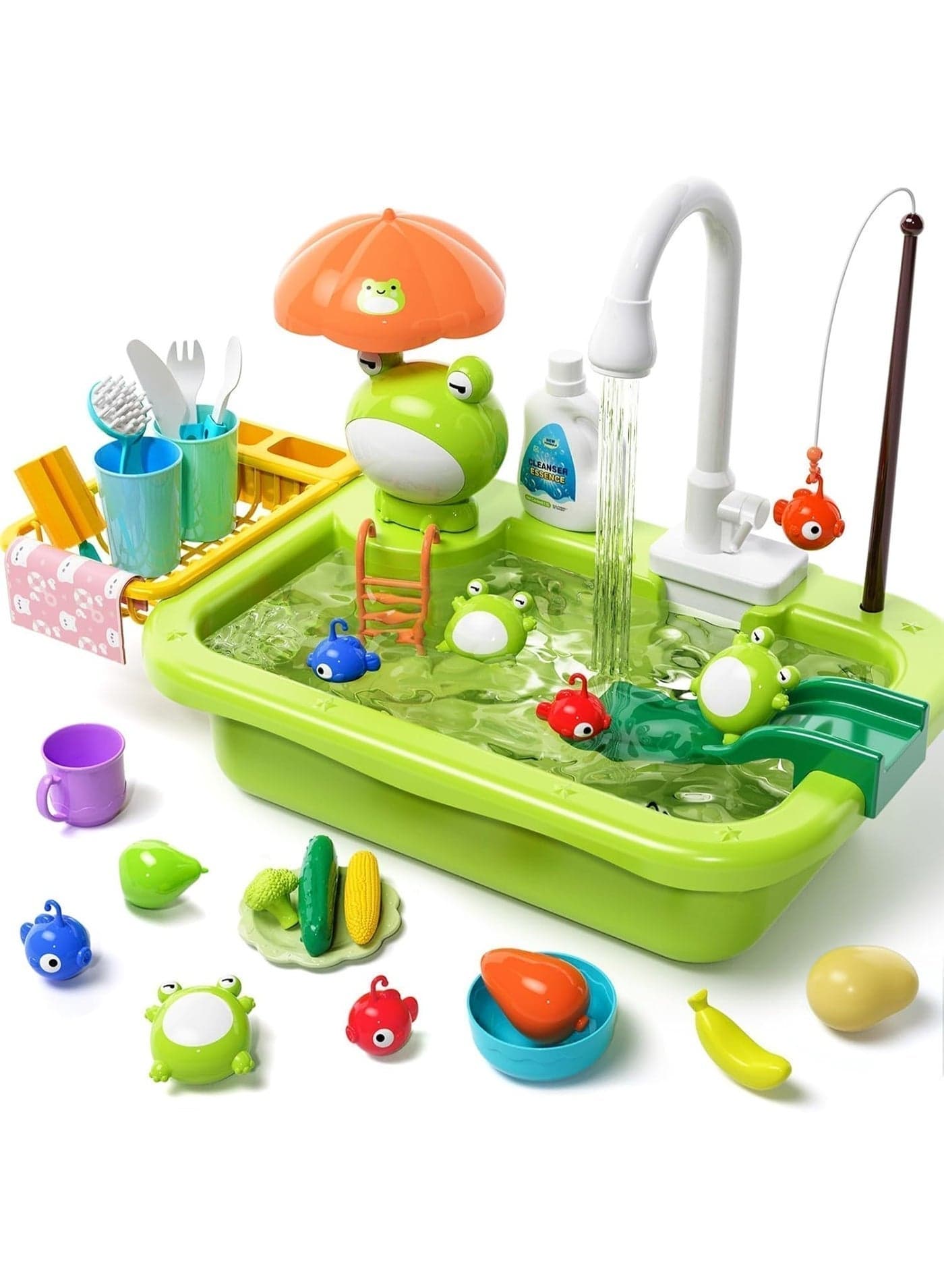 AYNI Play Sink Kids Play Kitchen Sink Toy with Running Water – Role Play Dishwashing & Floating Fishing Water Game Set
