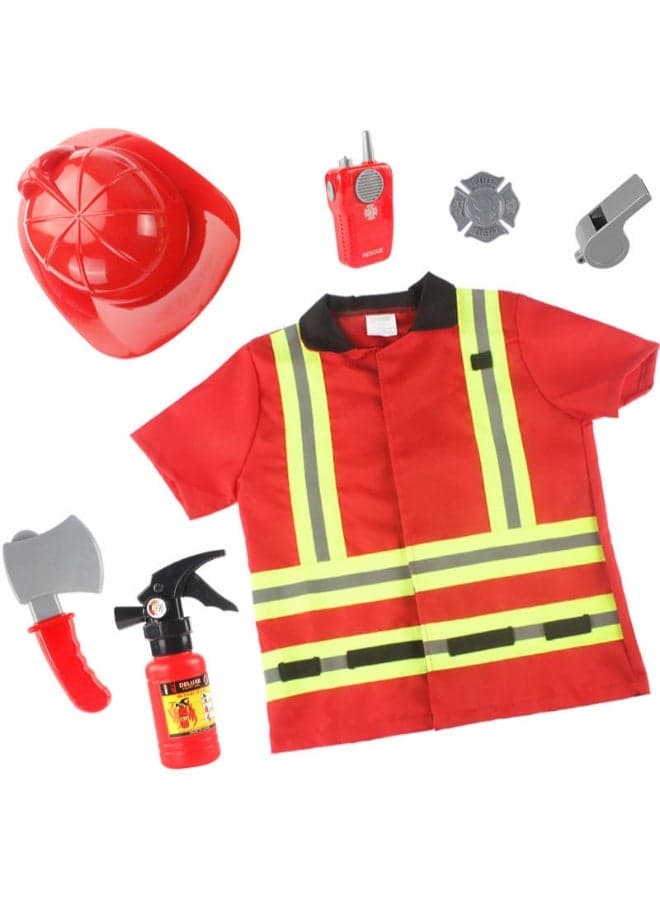 Firefighter Costume Set for Kids | Fireman Role Play Outfit with Jacket, Cap, Toy Fire Axe & Accessories | Preschool Boys and Girls Dress-Up Costume Set for Halloween, School Events, and Pretend Play | Costumes, Reenactment & Theater Toys