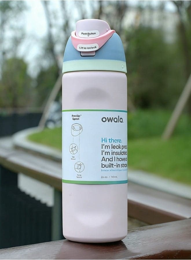 FreeSip Insulated Stainless Steel Water Bottle With Straw For Sports Travel And School BPA Free Sports Water Bottle(Pink 24OZ)