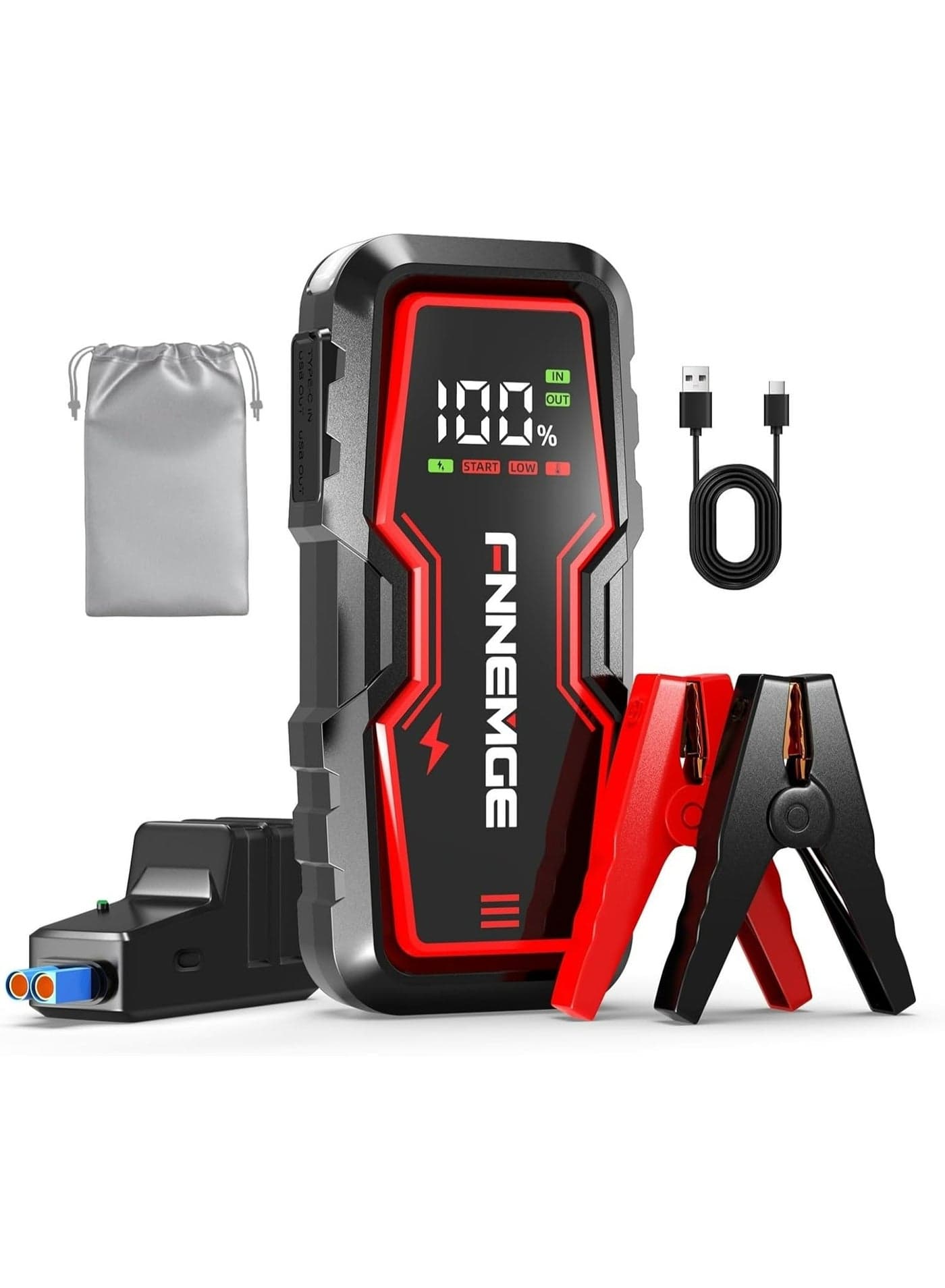 FNNEMGE Car Jump Starter 4000A Peak Current, Battery Capacity 22800mAh, 12V Jump Starter Battery Pack(up to 8.0L Gasoline Vehicles and 6.5L Diesel Vehicles) with USB Charge Output Port, LED Light, HD Large Screen.