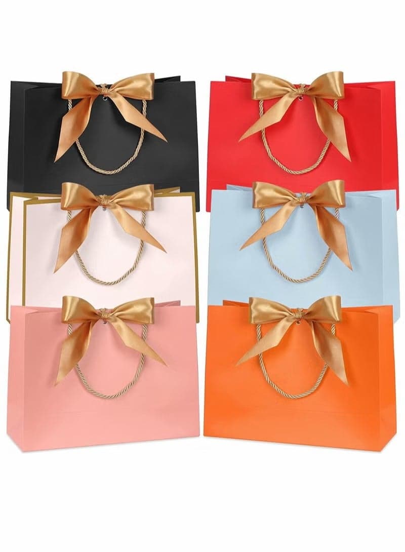 Gift Bags, Small Favor Bags, with Handles and Bow Ribbon, 11 x 3.9 x 7.8-inch Waterproof Colorful Paper Gift Bags, for Baby Shower, Birthday, Wedding, Party, Festival, Holiday, 6 Colors
