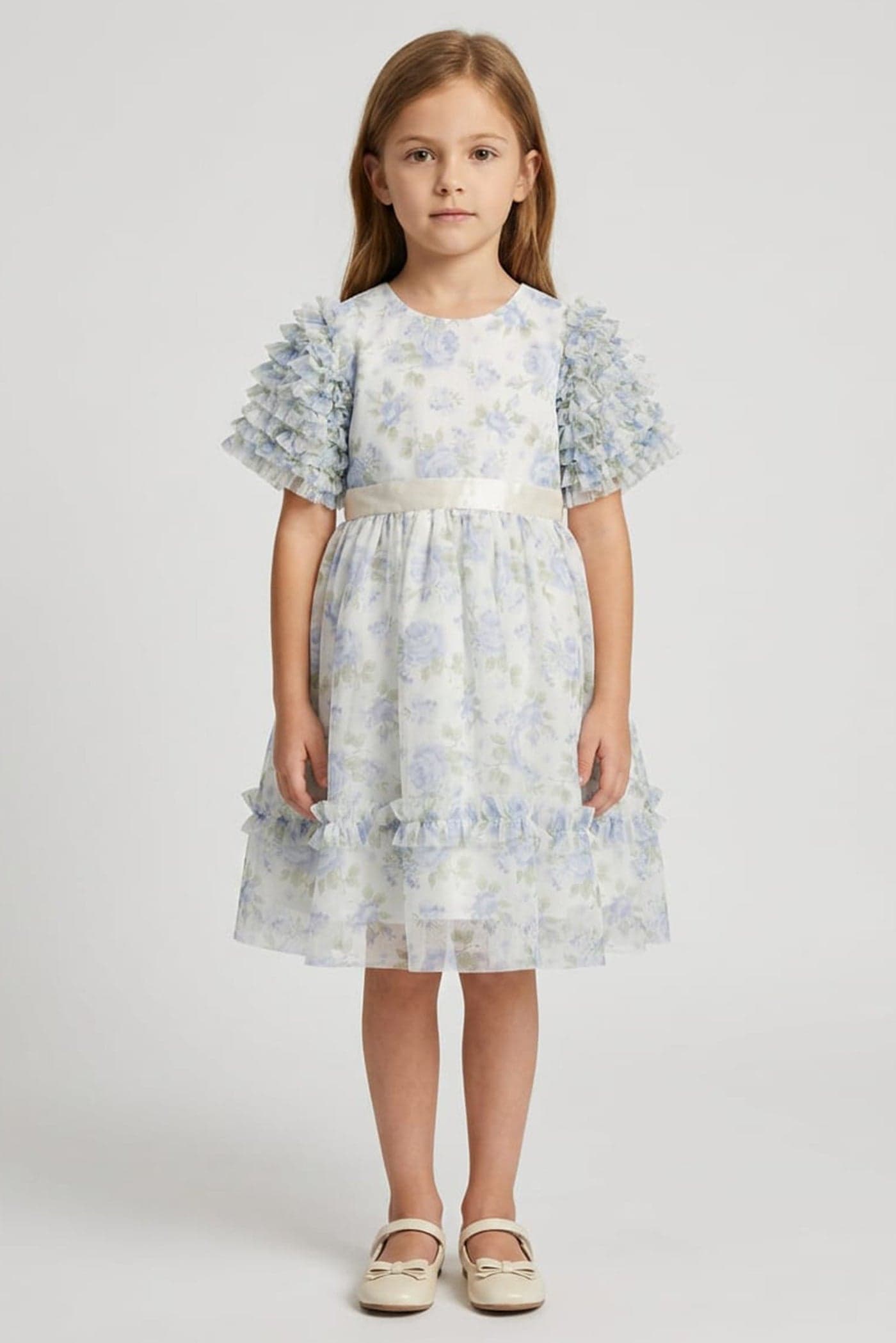 Kids Girl Floral Print Mesh Dress, Multicolor