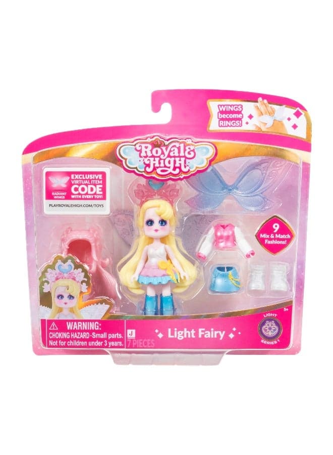 Royale High Core Deluxe 3-Inches Doll Figure with Accessories - Light Fairy | Exclusive Virtual Item Code Included | Collectible Figure | Fashion Doll | For Fans, Gamers & Collectors! | Official Licensed Product