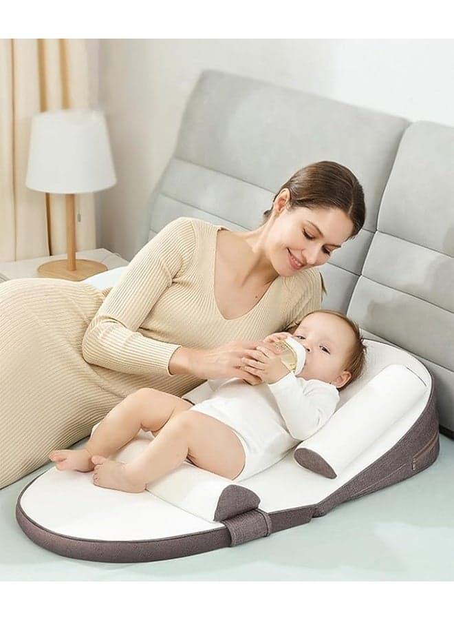Baby Anti Overflow Anti Choking Breastfeeding Pillows,Baby Lounger,Travel Bed Nest Ultra Soft,0-30° Height Adjustable Relieves Vomiting Milk, Intestinal Colic,Newborn Feeding Support (Brown)