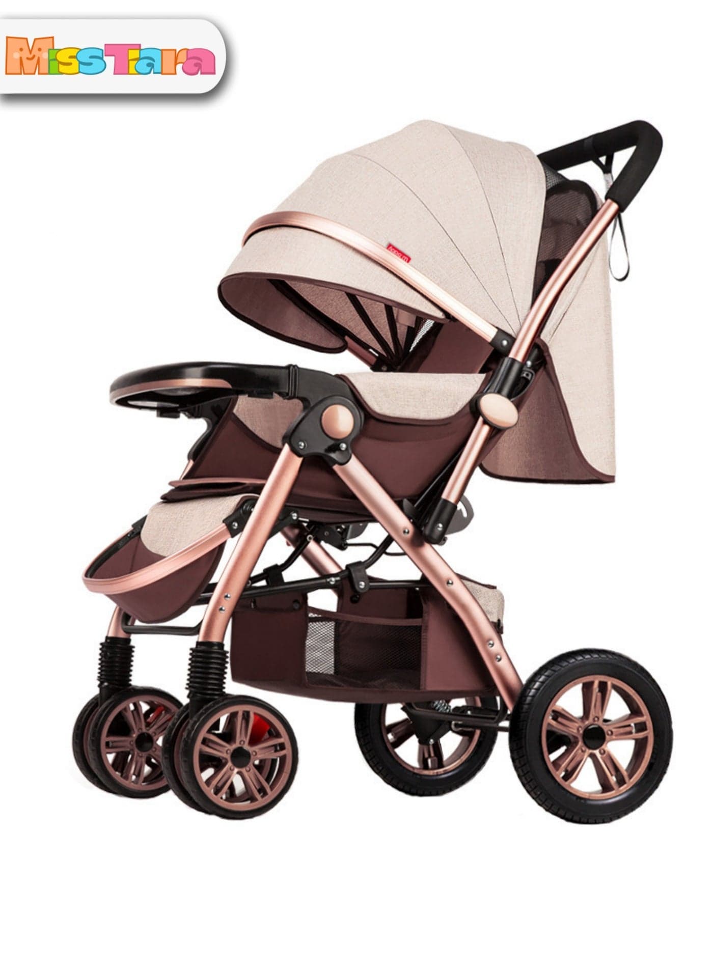 Baby Stroller with High View Double Push Rod Cans Sit and Lie Down Lightweight Foldable Four-wheel Rubber Strong Shock Absorption Large Space Durable Suitable for Baby 0-3 Years Old Travel Strollers