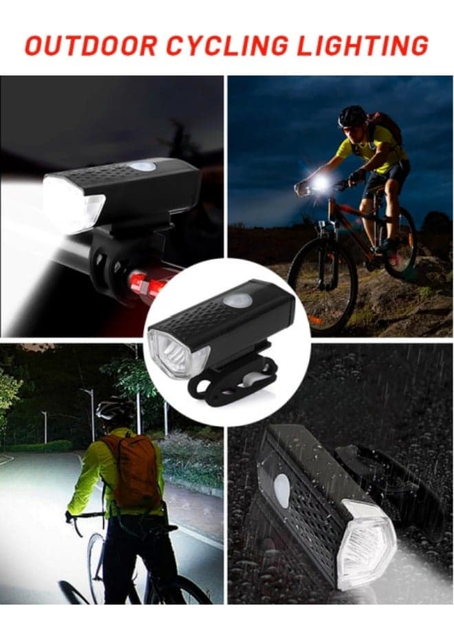 Set of 2 Bike Lights, Bike Indicator Lights Front Headlight and Back Rear Taillight with USB Rechargeable, IPX6 Waterproof 3 Modes, MTB Off Road Lights Suitable for All Kinds of Bicycles (USB Cable Included)