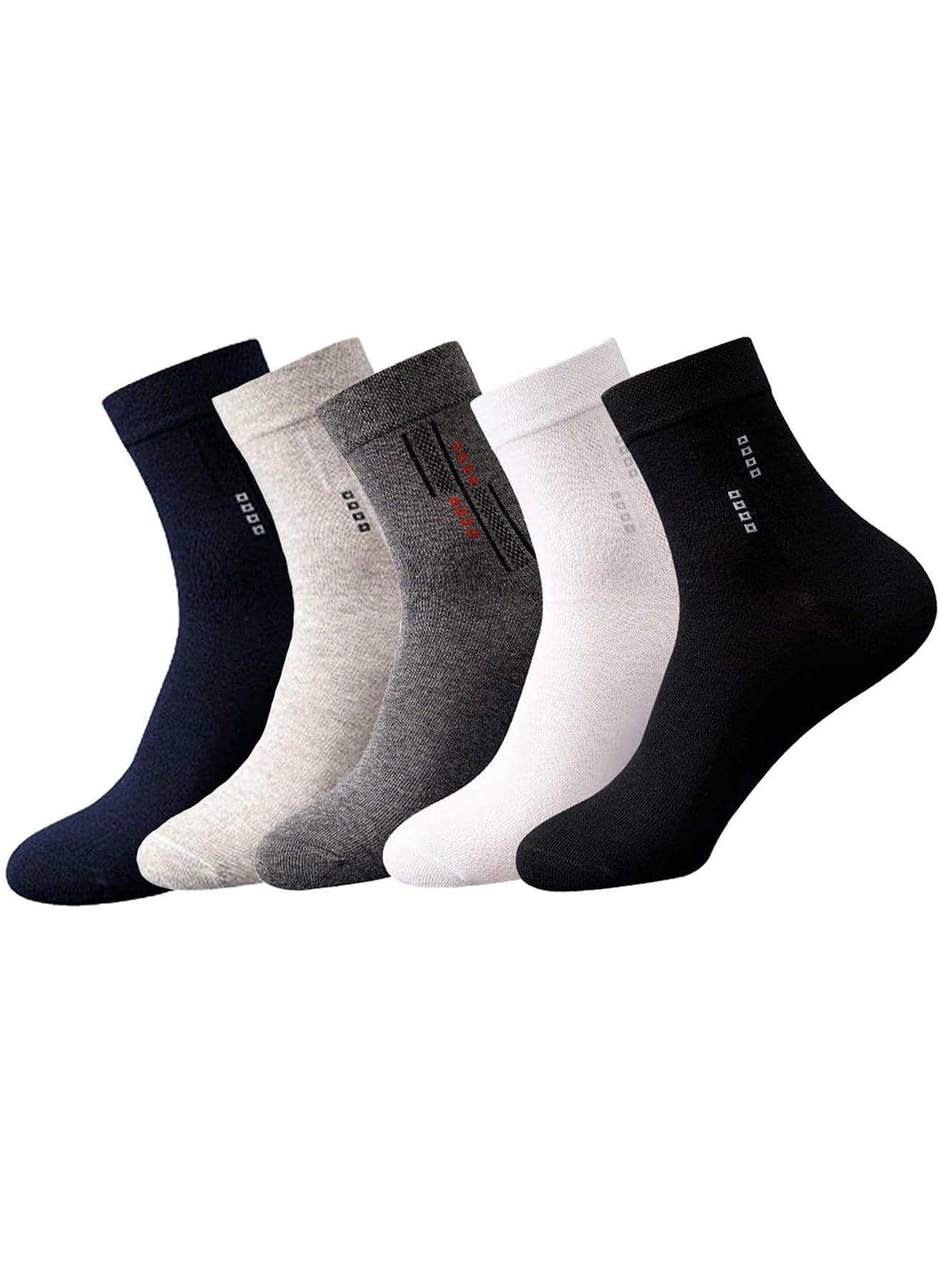 5-Pair 100% Cotton Men's Socks: Mid-Calf, Formal, Moisture-Wicking, Suitable for All Seasons in a Variety of Colors for Business Casual Wear