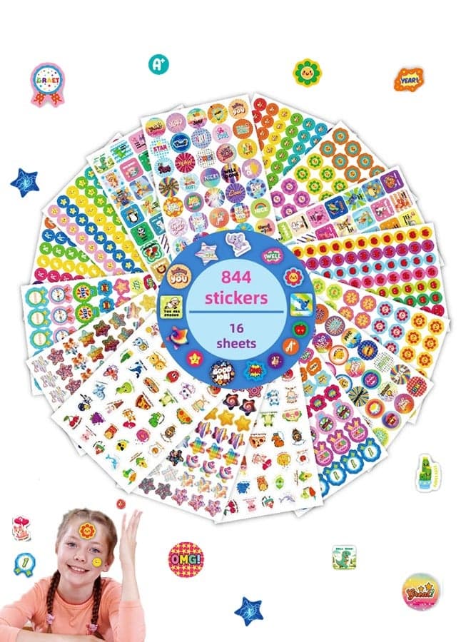 844 Pcs Incentive Stickers, 16 cute encouraging stickers Contains patterns such as sun, star, encouraging words, etc, Teacher Classroom Reward Gifts, Encourage Kids to Do Chores