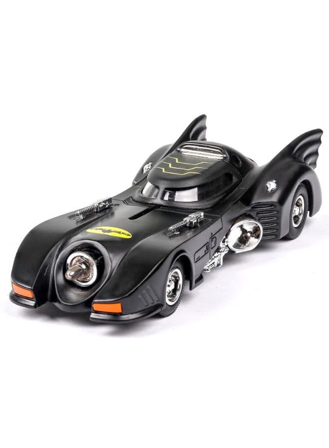 1989 Batmobile Model Toy, 1/38 Diecast Alloy Car Models for Vintage Bat Chariot Classic Car, with Light and Pull Back Model Car, Alloy Collectible Toy (Black)