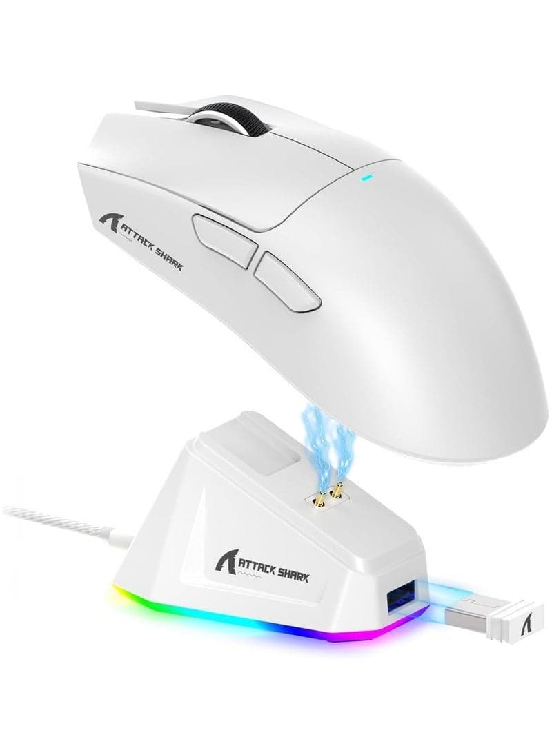 ATTACK SHARK X11 Tri-Mode Gaming Mouse - Wired, 2.4GHz Wireless, Bluetooth - 22000 DPI PixArt PAW3311 Sensor - RGB Backlight - Magnetic Charging Dock - Lightweight & Ergonomic Design - For PC, Laptop, Mac, Xbox, PS (White)