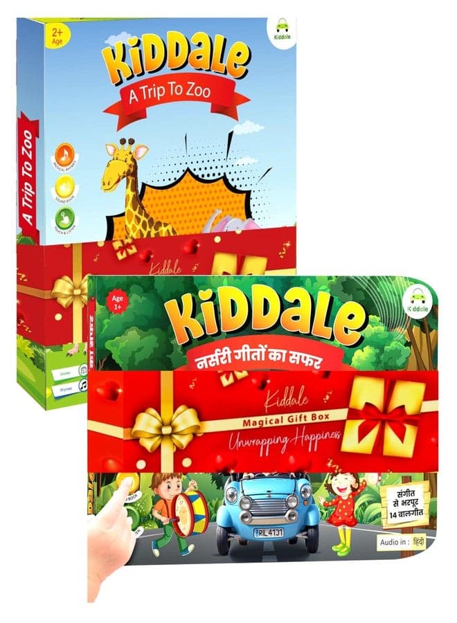 Kiddale Pack of 2 Sound Books - Trip to Zoo (English) & Geeto Ka Safar (Hindi) | Musical Nursery Rhyme Books for Kids