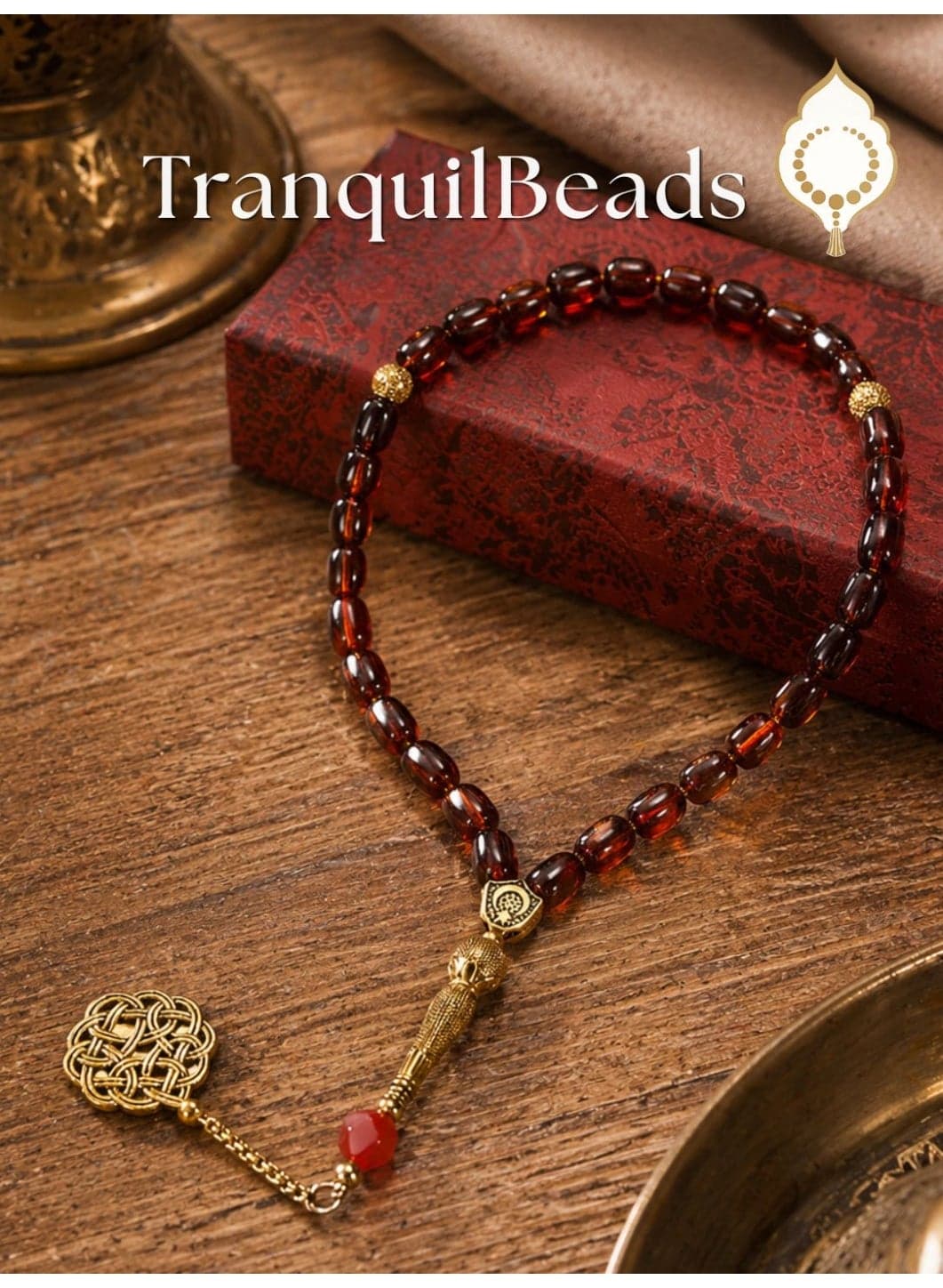 1pc Premium Genuine Amber Tasbih 33 Beads with Gift Box – Natural Resin Islamic Prayer Beads for Meditation & Car Hanging – Eid, Ramadan & Hajj Gift for Men & Women