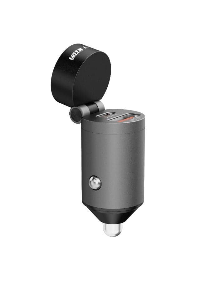 Tracker Dual Port Car Charger with 45 Days Standby &Heat Dissipation / Type-C , USB-A Port / PD 30W Output , QC 18W Max / Application iOS 'Find My' / Connecting Range 10m - Black