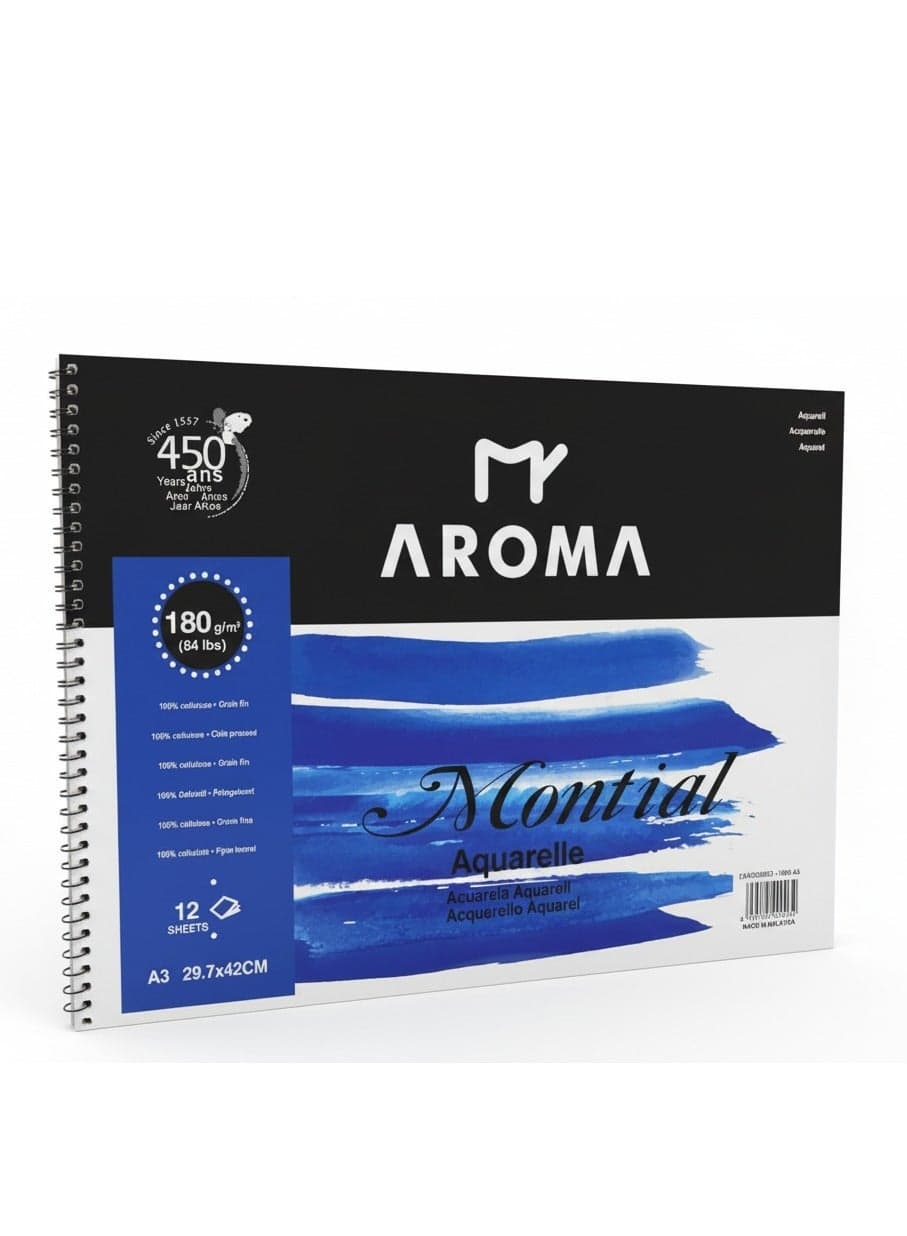 MY AROMA Aquarelle Watercolor Pad A3 – 180gsm Fine Grain Artist Paper 12 A3 sheets (29.7×42 cm)