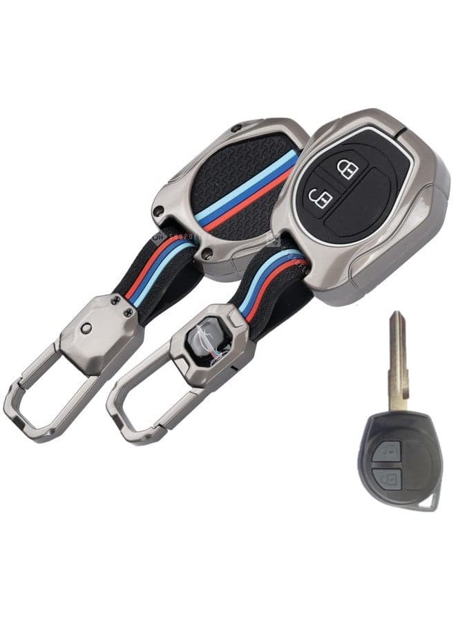 SHOPOFLUX Metal Key Cover Compitable For Suzuki Swift | Ertiga | Wagonr | Celerio | Swift Dzire | Alto | Fronx | Breza | S Presso | Ignis 2 Button Remote Key, Black