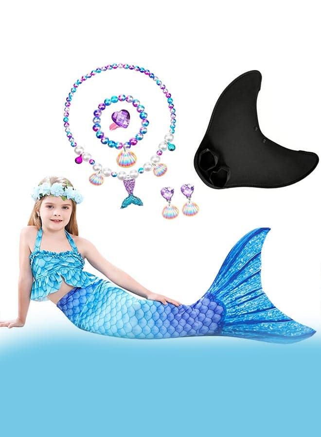 Mermaid Tails with Mono Fin Sparkle Mermaid Swimsuit for Kids Girls Flower Headband and Mermaid Jewelry Set