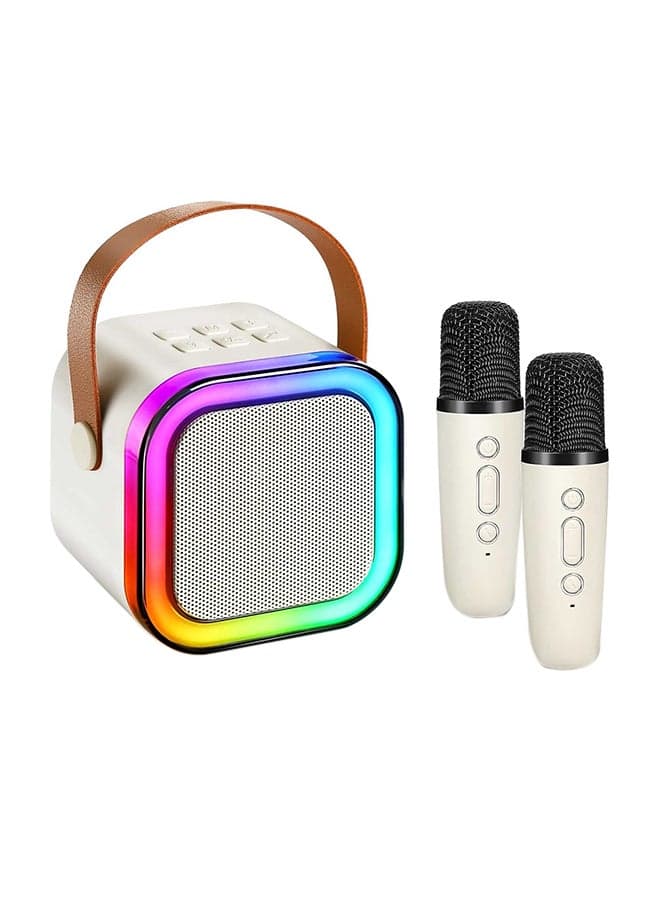 Toyland Mini Karaoke Speaker for Kids, Portable Bluetooth Speaker with 2 Wireless Microphones & LED Lights, Perfect Gift for Kids Boys & Girls -White