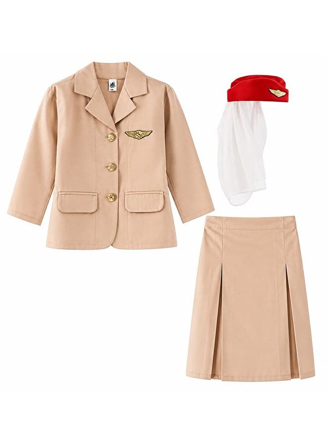 Girls Air Hostess Costume Set with Hat – Airline Crew Role Play Fancy Dress Outfit for Girls of age 4 to 5 years