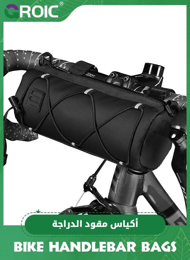 Bike Waterproof Handlebar Bag, Bicycle Front Bag Frame Storage Roll Bag Mountain Road Bikes Commuter Shoulder Bag Professional Waterproof Cycling Accessories-Black