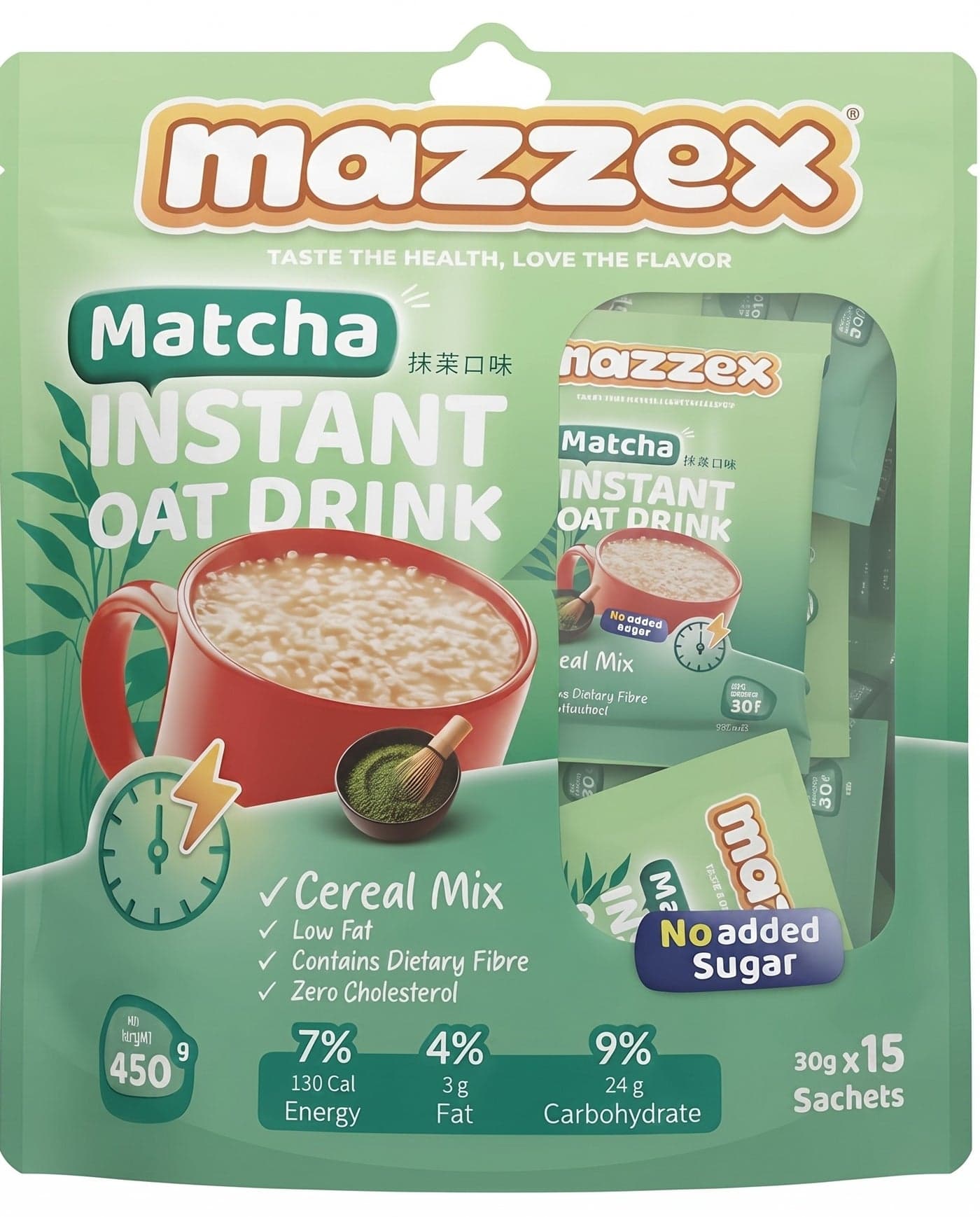 Instant OAT Drink Matcha – 30g × 15 Sachets per Pack (450g)
