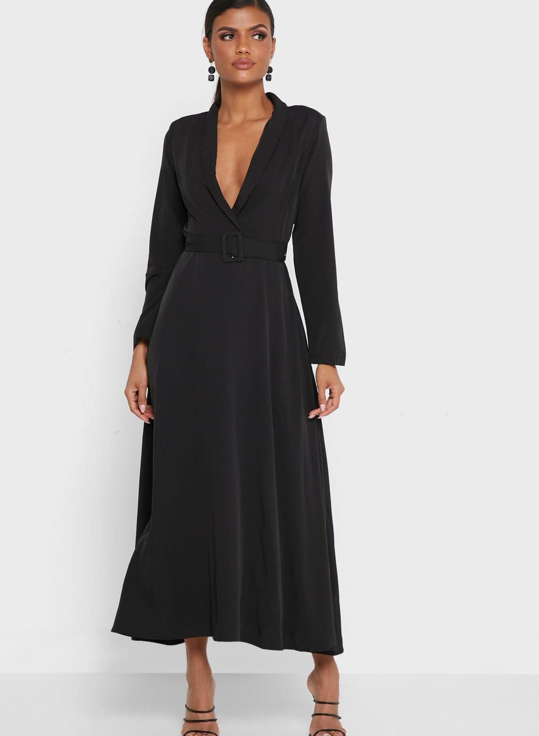 Belted Black Maxi Dress