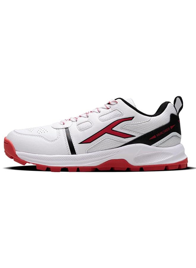 Hyperturf Cricket Shoes | Terraspike Rubber Studs | Embedded Support Plate For Stability | Lightweight & Durable | Ideal For Turf, Ground & Hard Surfaces (White/Black/Red ; Uk 11)
