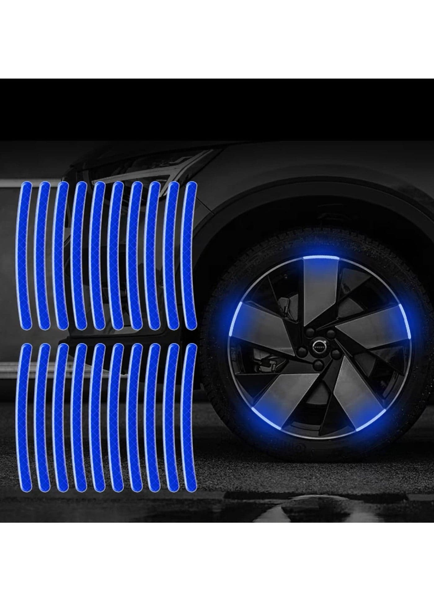 20PCS Reflective Car Wheel Decorative Stripe Stickers, Night Safety Warning Car Stickers, Anti-Scratch Reflective Stickers Car Motorcycle Wheel Safety Decorative Car Decals Universal (Blue )