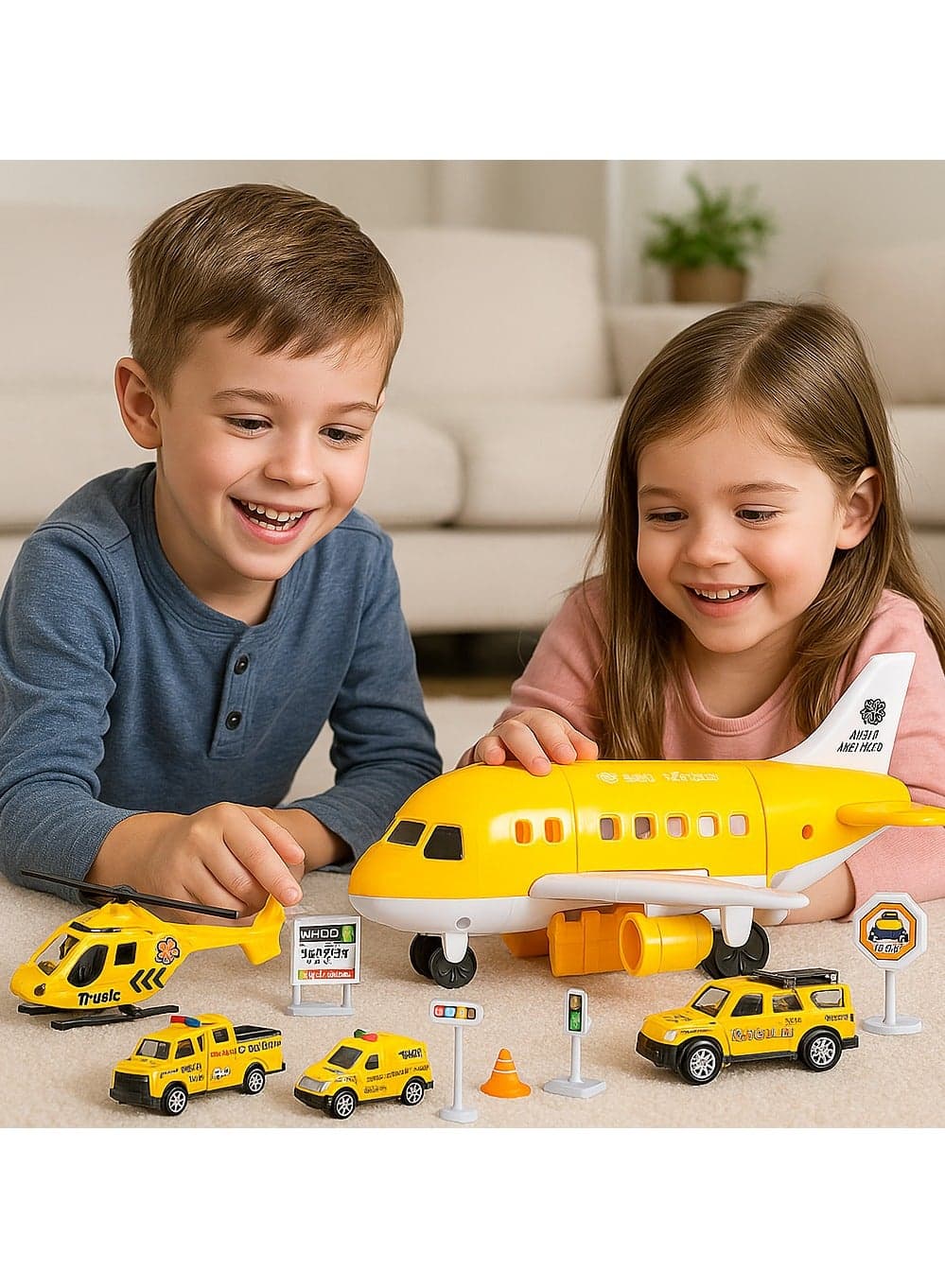 SARAOONT Cargo Plane Toy Play Set for Kids - Includes Cars - Diecast Aircraft - Transport and Cargo Carrier - Yellow Airplane Toy for Endless Fun