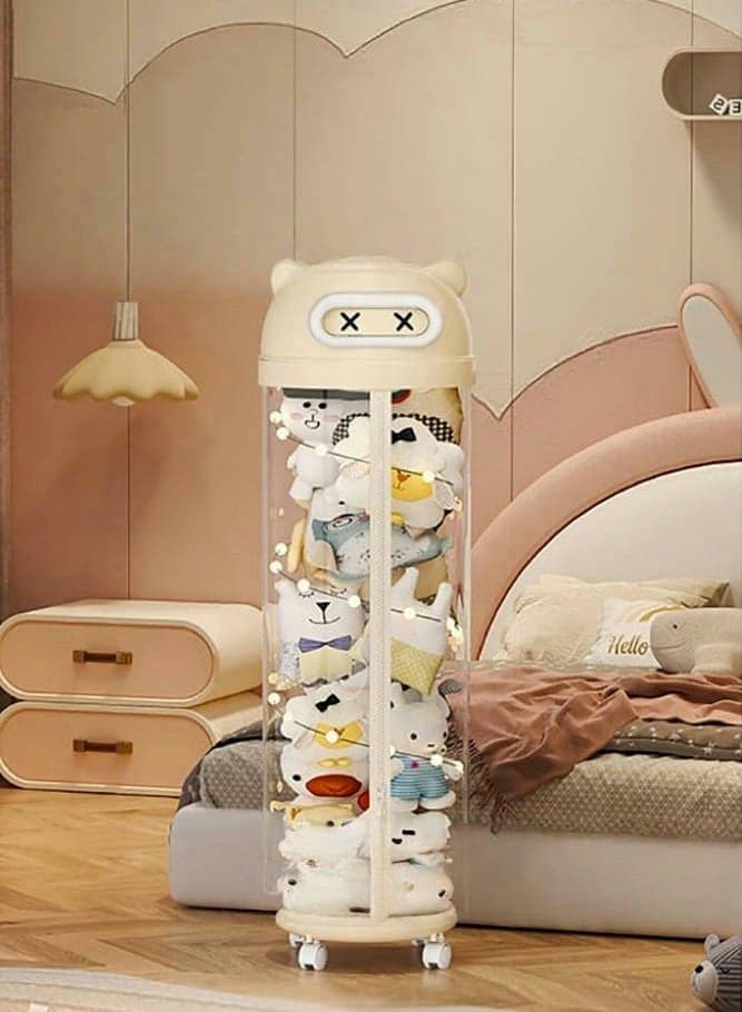 Toys Organizer,Toy Storage Tube,Kids Toy Storage Organizer with LED Light and Wheels Toy Display Bucket for Dolls Stuffed Animal Storage Tube for Nursery Playroom Bedroom(115cm)