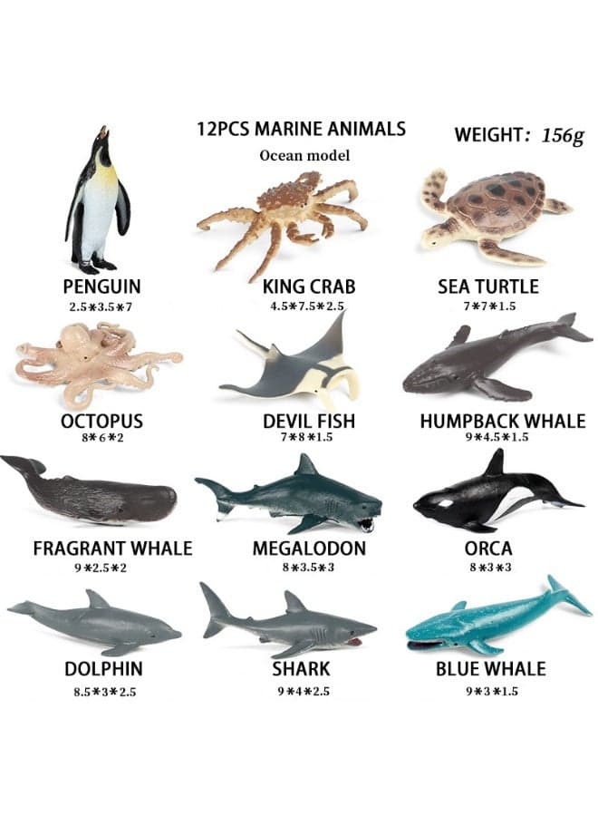 12-Piece Mini Marine Animal Model Set - Realistic Ocean Creature Figures , Including Penguin, King Crab, Turtle, Octopus, Orca, Shark, Dolphin etc , Kids Imagination Development,Durable Plastic Ocean Education Toys, Children's Cognitive Toys,Ocean Theme Party Gift, Birthday Gift For Boys And Girls