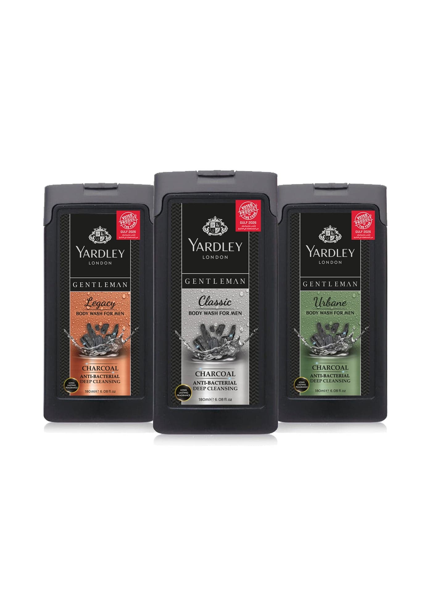 London Gentleman Antibacterial Deep Cleansing Charcoal Body Wash – 1 Classic, 1 Legacy, 1 Urbane