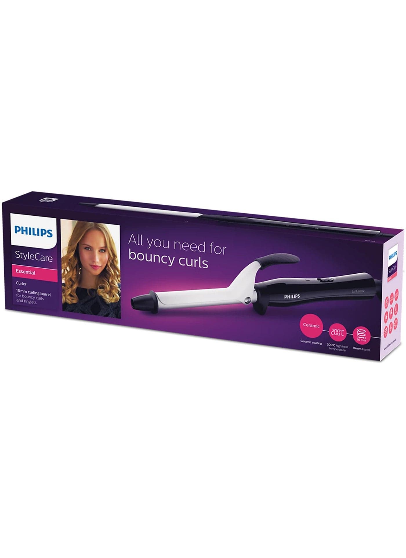 StyleCare Essential Curler BHB862/03 for Bouncy Curls, 2 Years Guarantee Black/ White